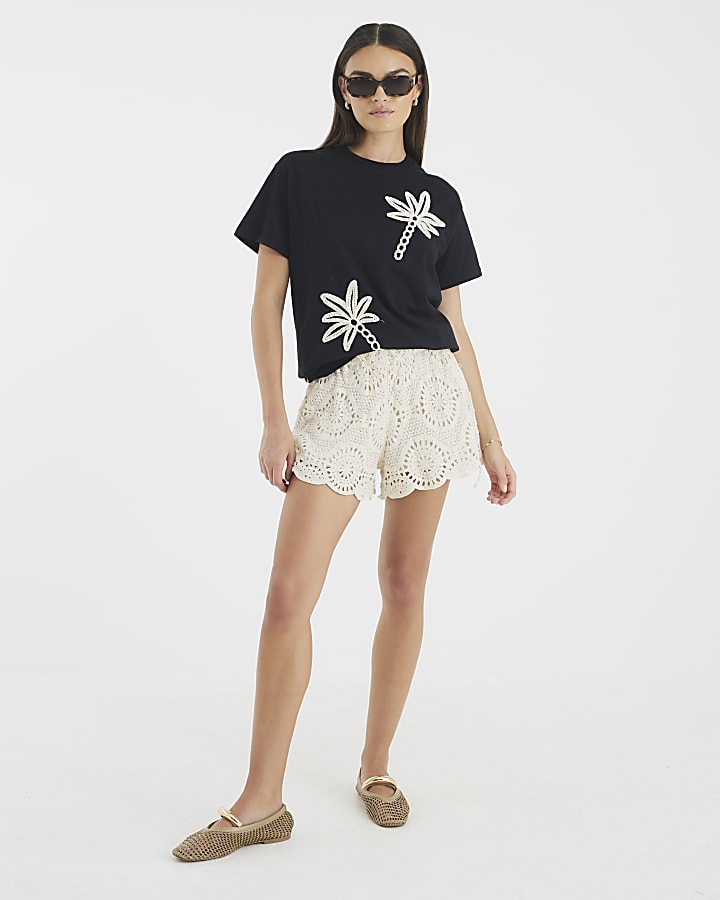Black Crochet Palm Tree T-Shirt