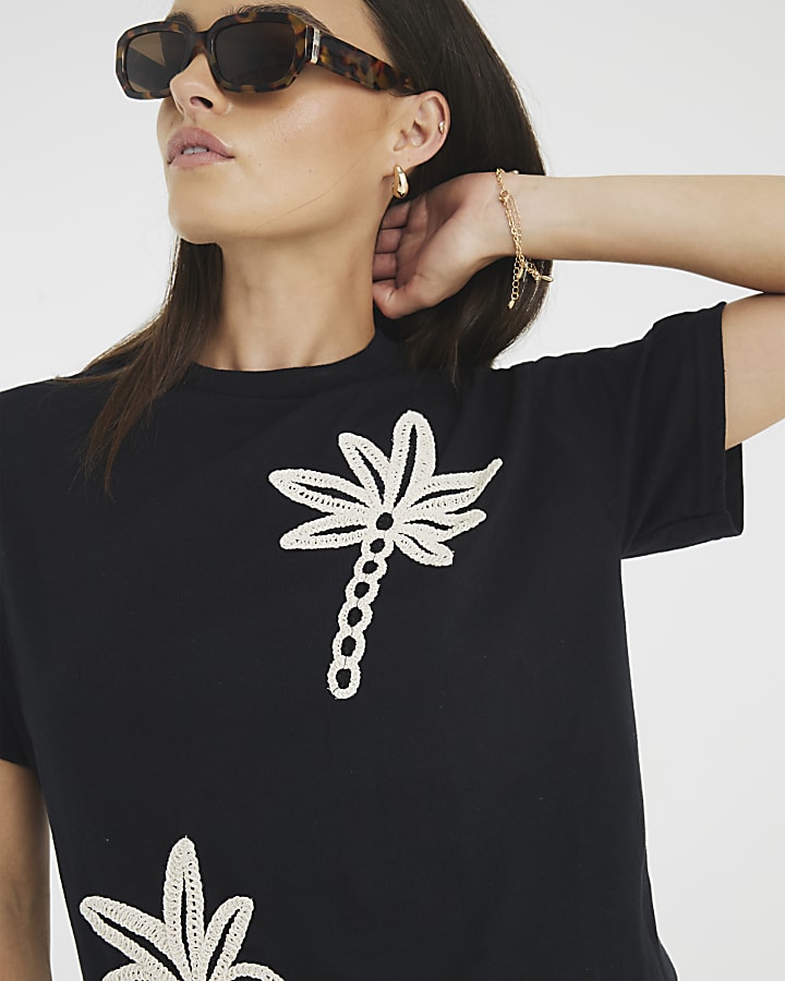 Black Crochet Palm Tree T-Shirt