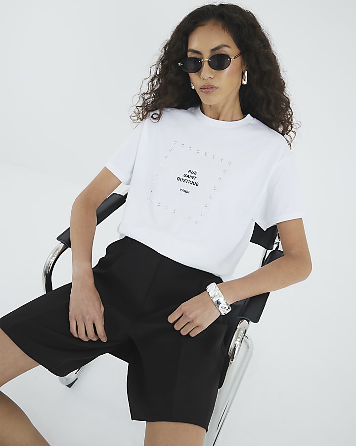 White Short Sleeve Eyelet T-Shirt