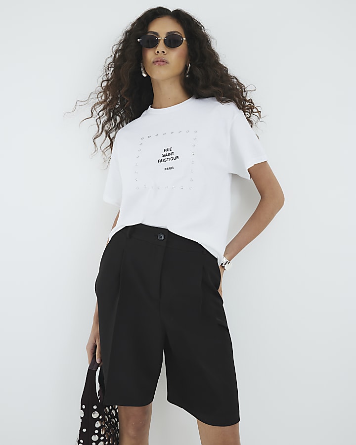 White Short Sleeve Eyelet T-Shirt