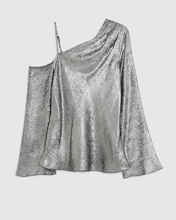 Silver Metallic One Shoulder Top