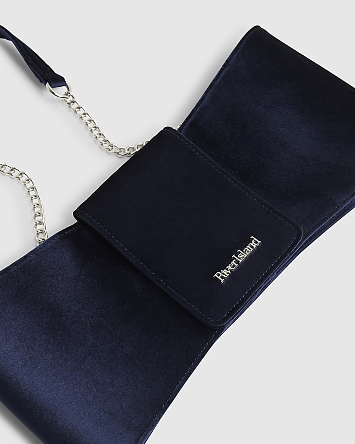 Navy Velvet Bow Clutch Bag