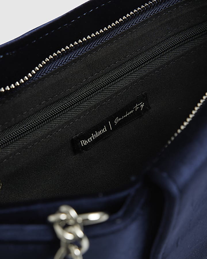 Navy Velvet Bow Clutch Bag
