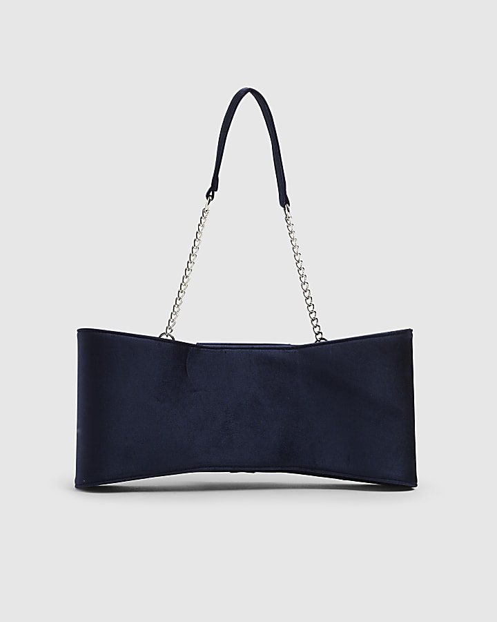Navy Velvet Bow Clutch Bag