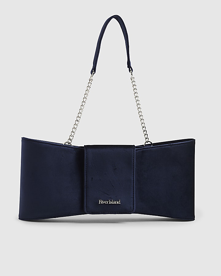 Navy Velvet Bow Clutch Bag