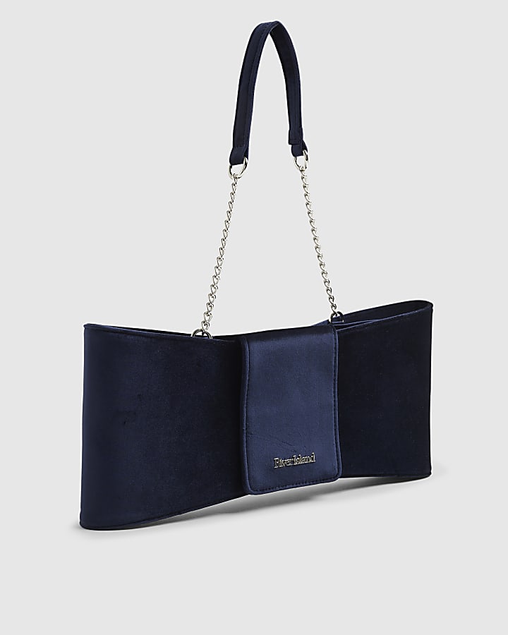 Navy Velvet Bow Clutch Bag