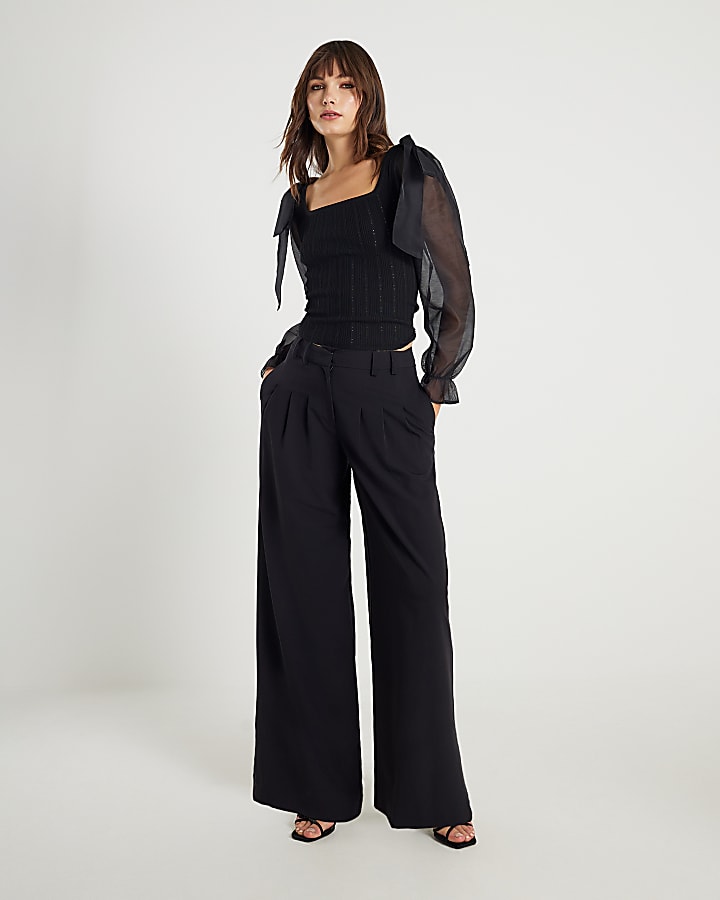 Black Knit Hybrid Long Sleeve Top