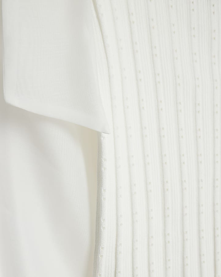 Cream Knitted Hybrid Long Sleeve Top
