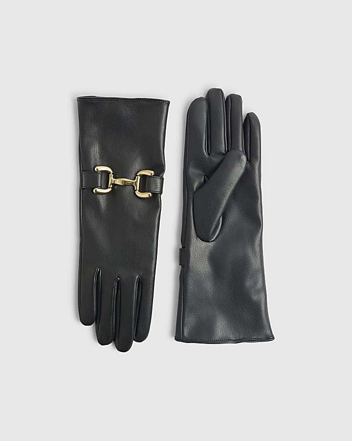 Black Faux Leather Snaffle Gloves