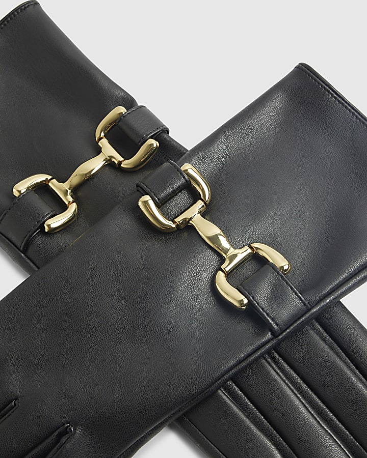 Black Faux Leather Snaffle Gloves