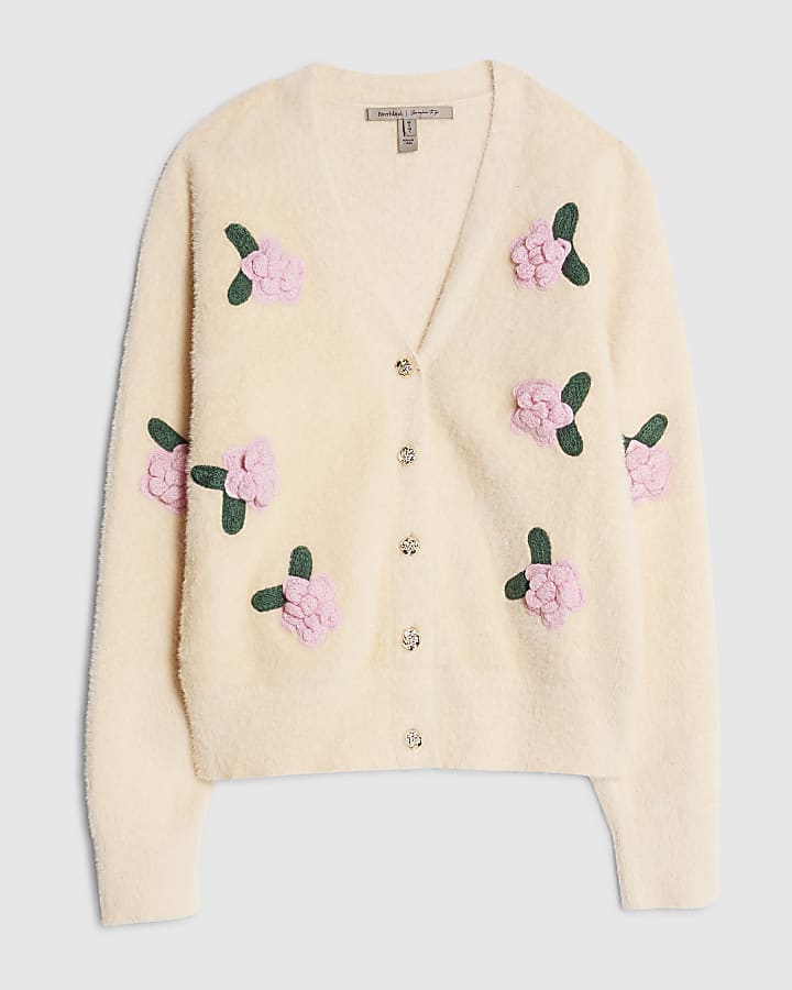 Cream Floral 3d cardigan