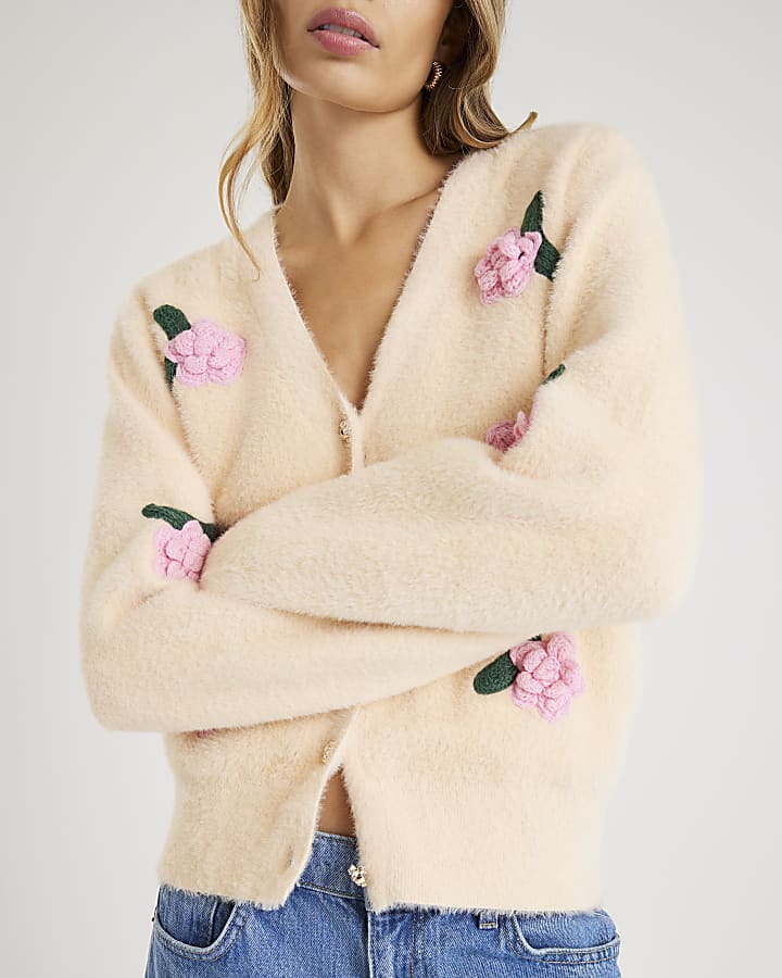 Cream Floral 3d cardigan