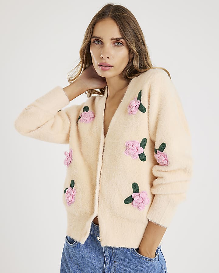 Cream Floral 3d cardigan