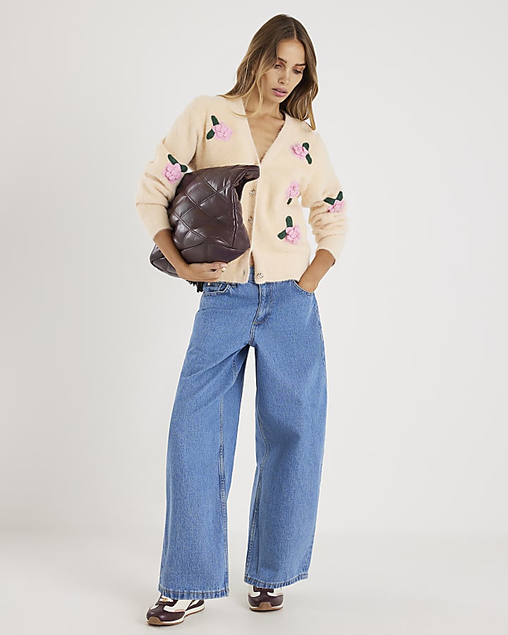 Cream Floral 3d cardigan