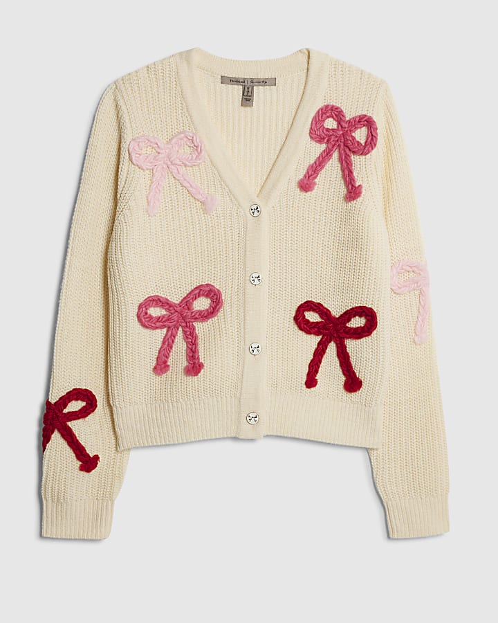 Cream Knitted Bow Cardigan