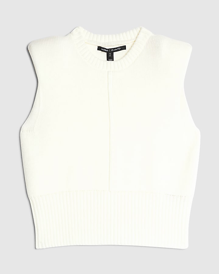 Cream Knitted Structured Shoulder Tank Top