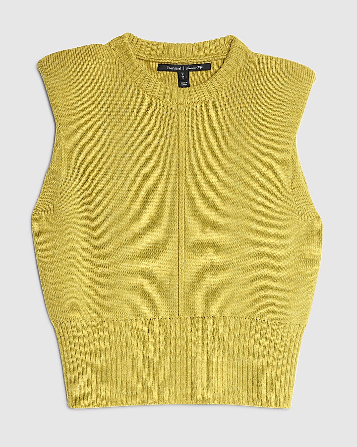 Green Knitted Structured Shoulder Tank Top