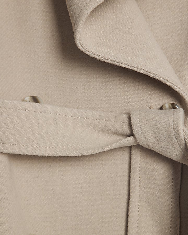 Beige Wool Blend Mid Length Scarf Coat