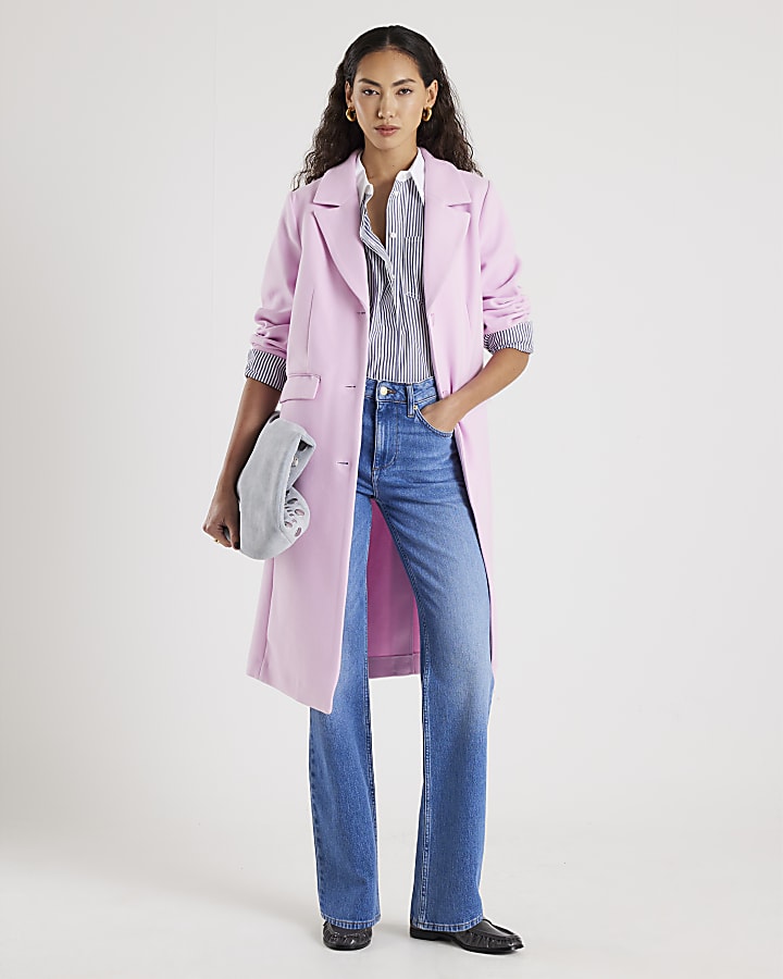 Pink Single Breasted Longline Coat