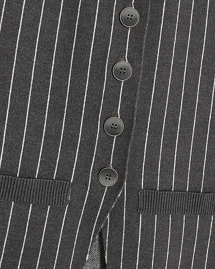 Grey Knit Pinstripe Longline Waistcoat