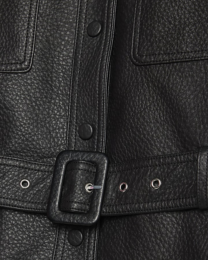 Black Belted Faux Leather Shirt