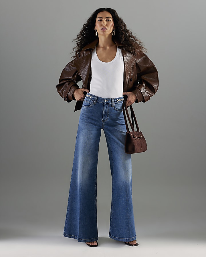 Blue Palazzo Wide Leg Jeans