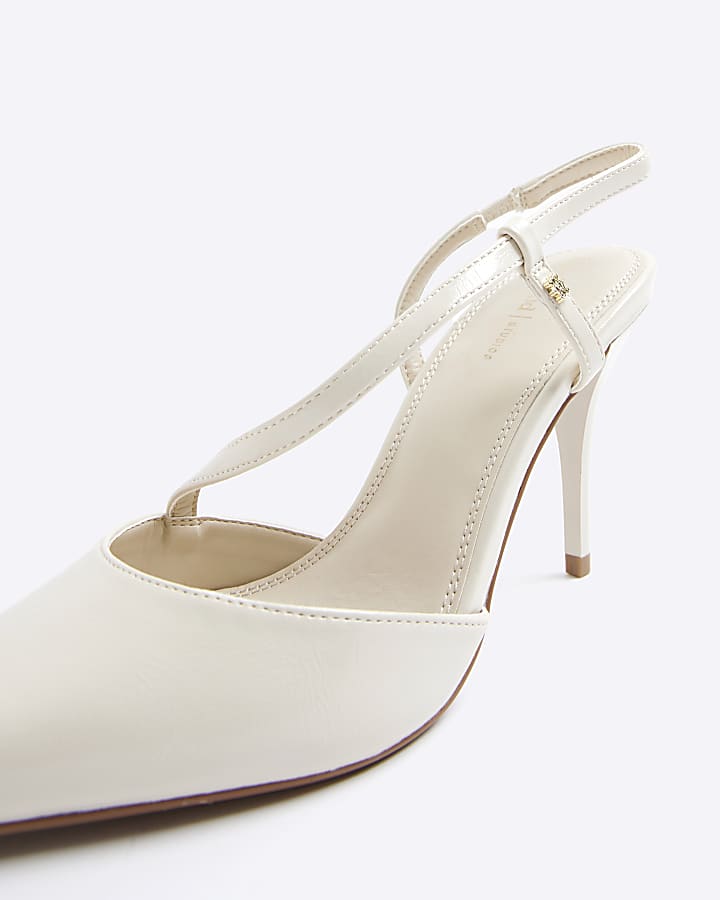 Cream Strapped Court Heeled Shoes