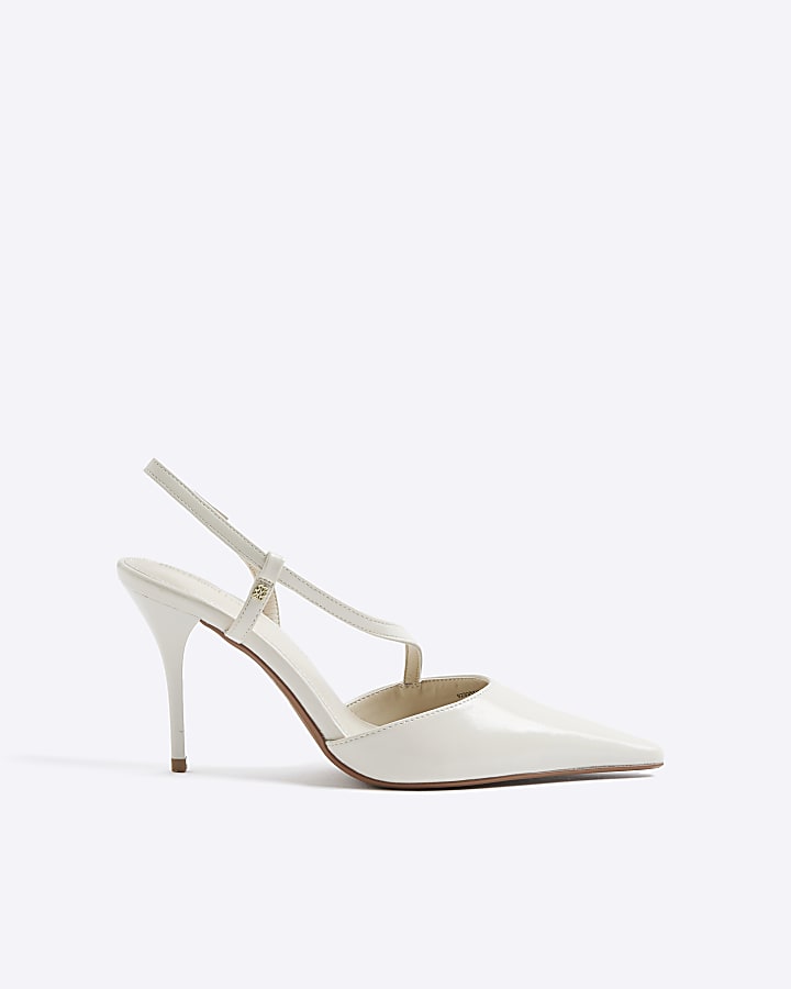 Cream Strapped Court Heeled Shoes