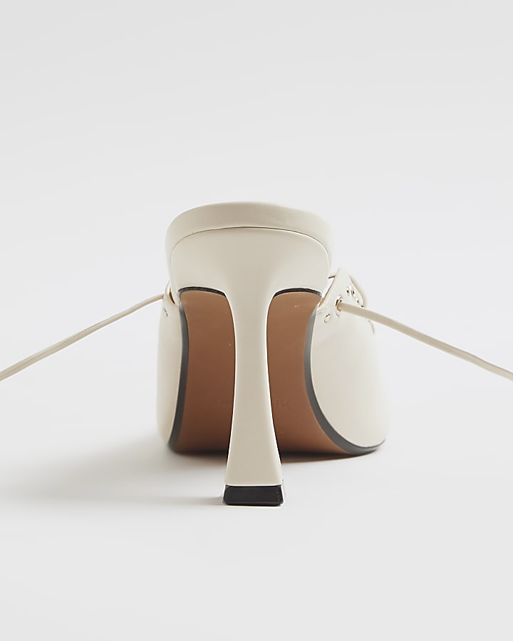 Cream Lace Up Court Heels