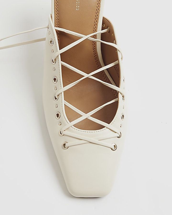 Cream Lace Up Court Heels
