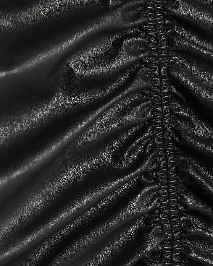 Black Faux Leather Ruched Mini Skirt