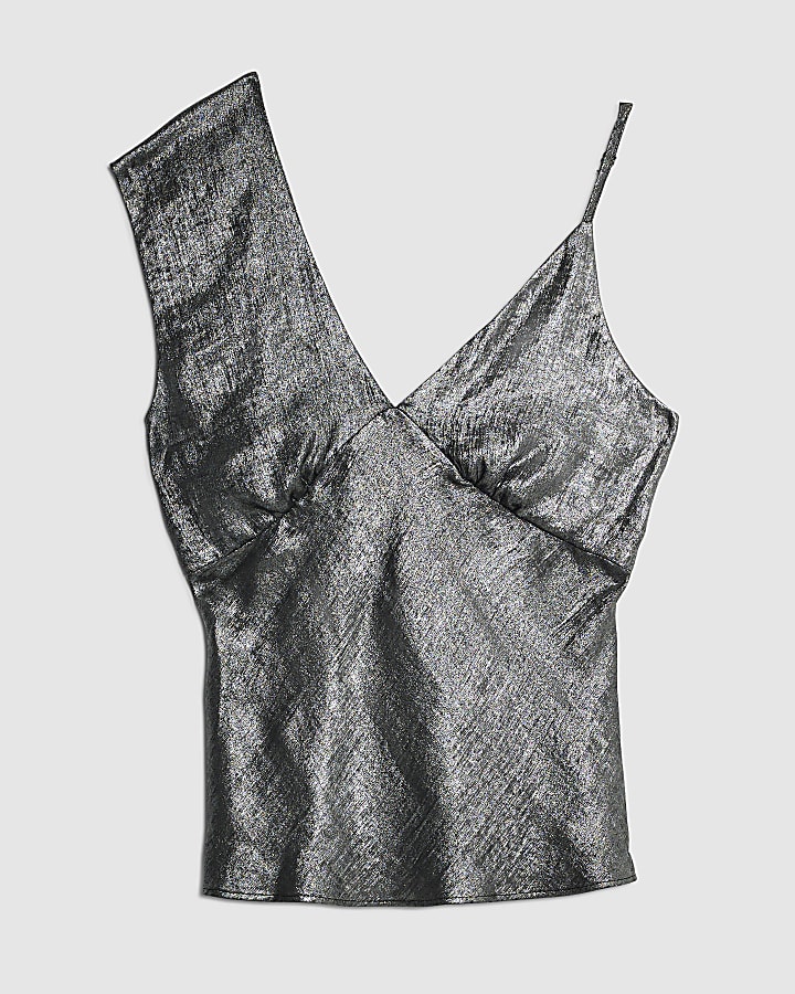 Silver One Shoulder Top