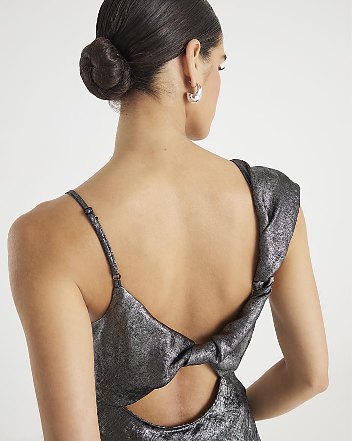 Silver One Shoulder Top