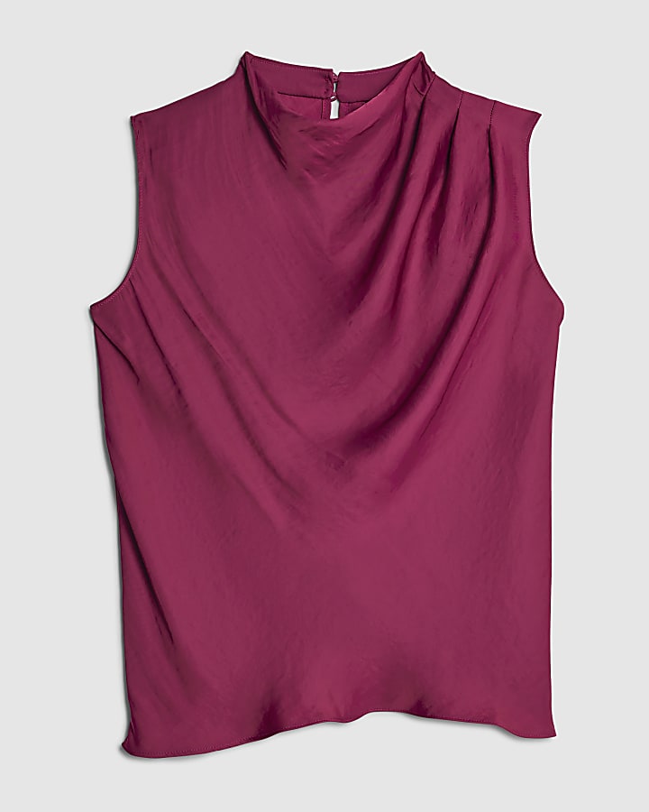 Pink Satin Cowl Neck Tank Top
