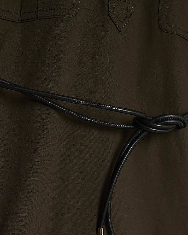 Khaki Utility Mini Shirt Dress