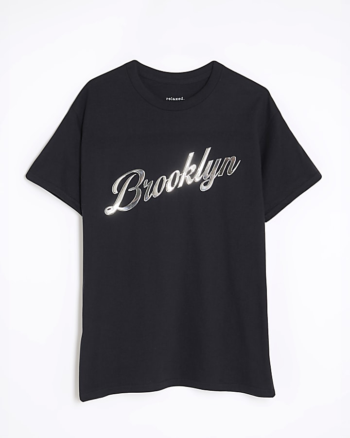 Black Short Sleeve Brooklyn Print T-shirt