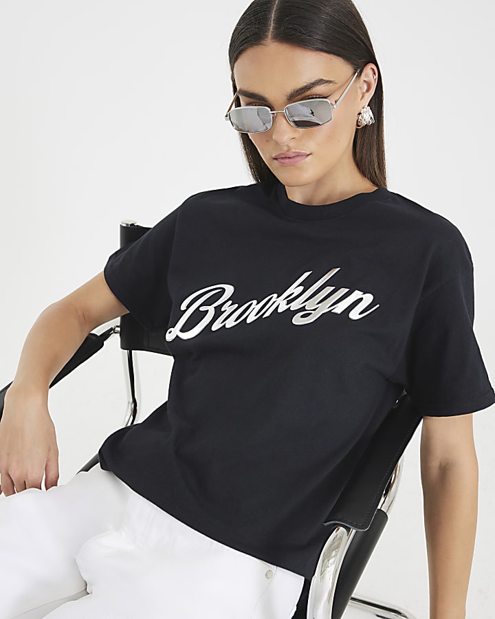 Black Short Sleeve Brooklyn Print T-shirt