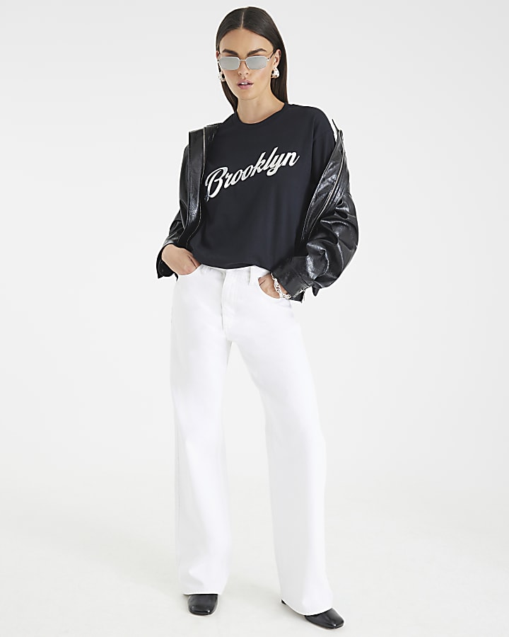 Black Short Sleeve Brooklyn Print T-shirt
