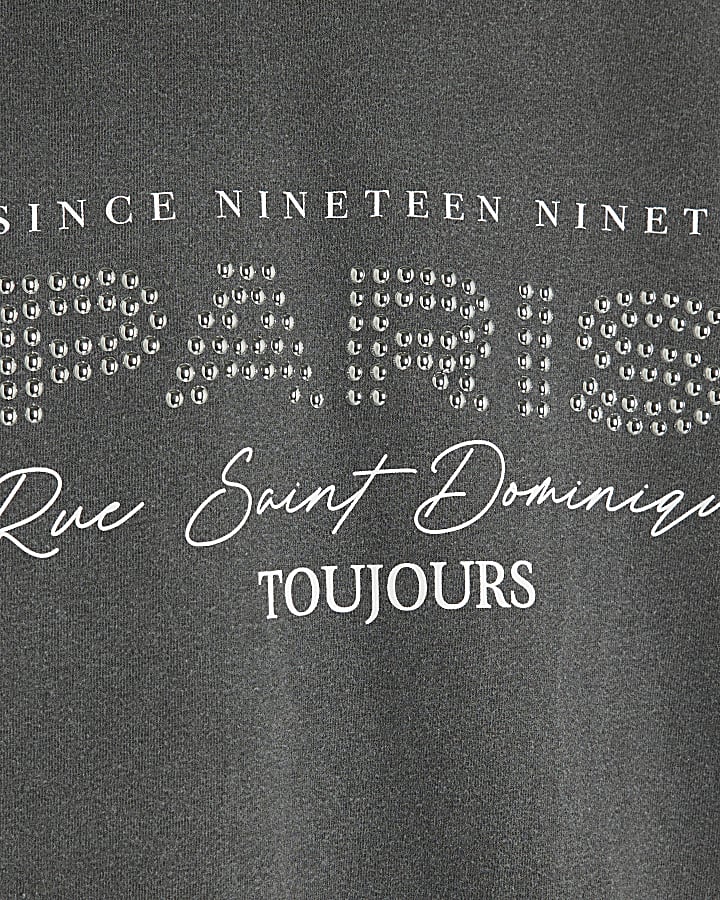 Grey Short Sleeve Paris Studded T-shirt