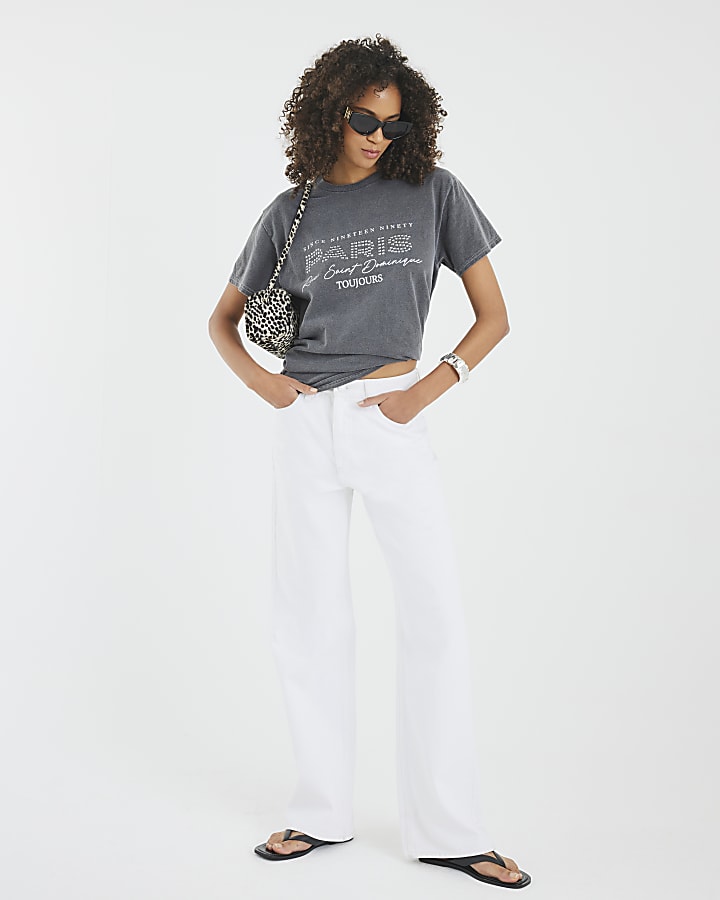 Grey Short Sleeve Paris Studded T-shirt