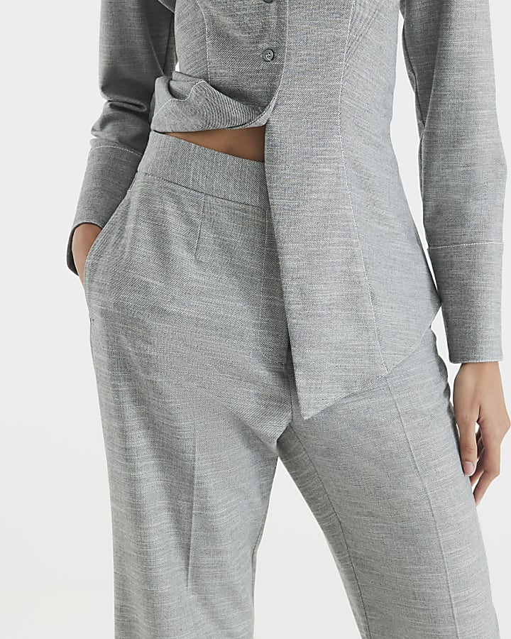 Grey Tailored Wide Leg Trousers