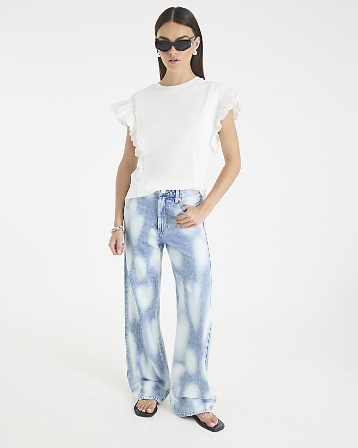 White Short Sleeve Scallop Trim T-shirt