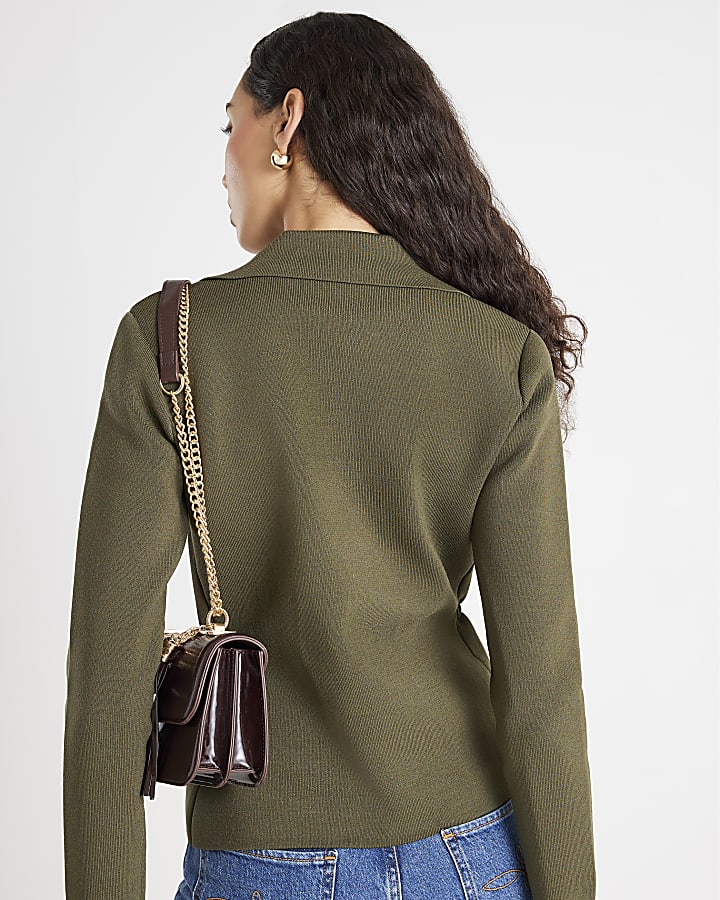 Khaki Blazer Cardigan