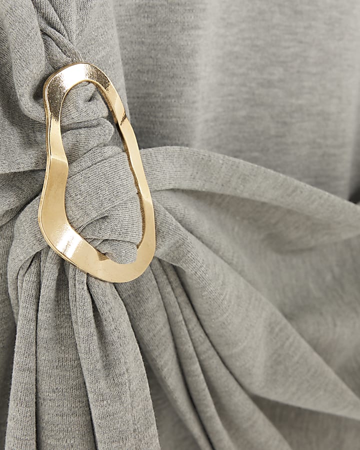 Grey Short Sleeve Belted Mini T-shirt Dress