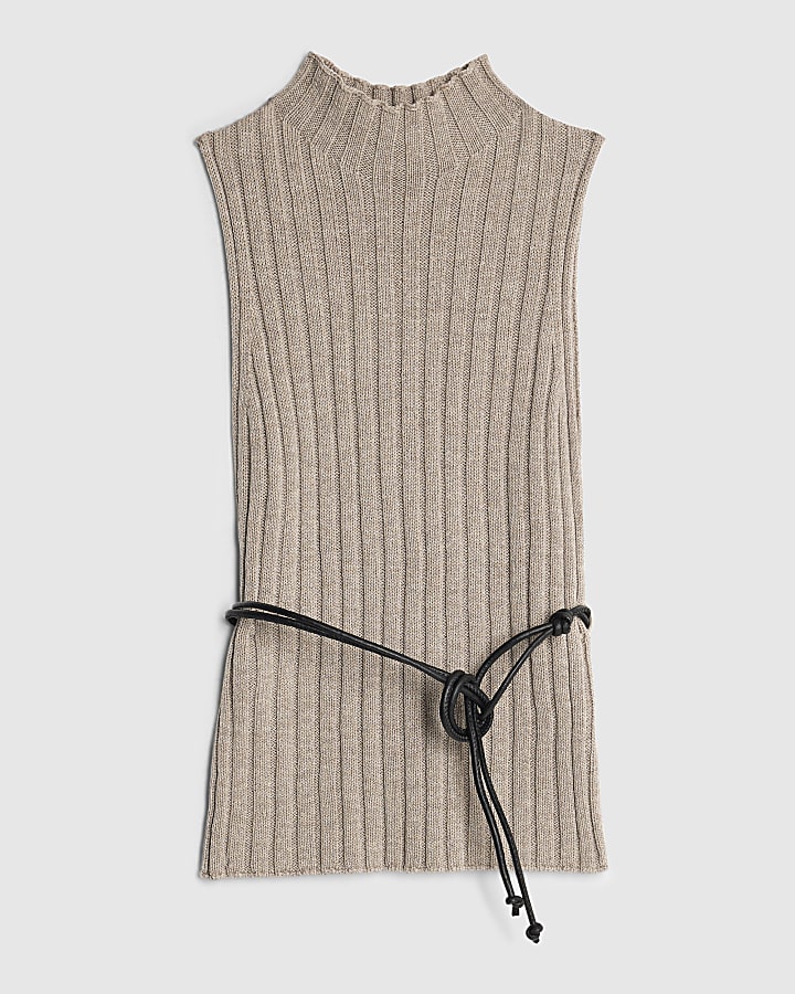Grey Belted Knit ribbed tank top