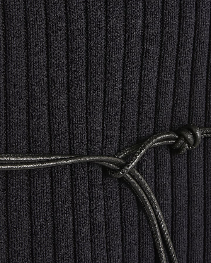 Navy Belted Knit ribbed tank top