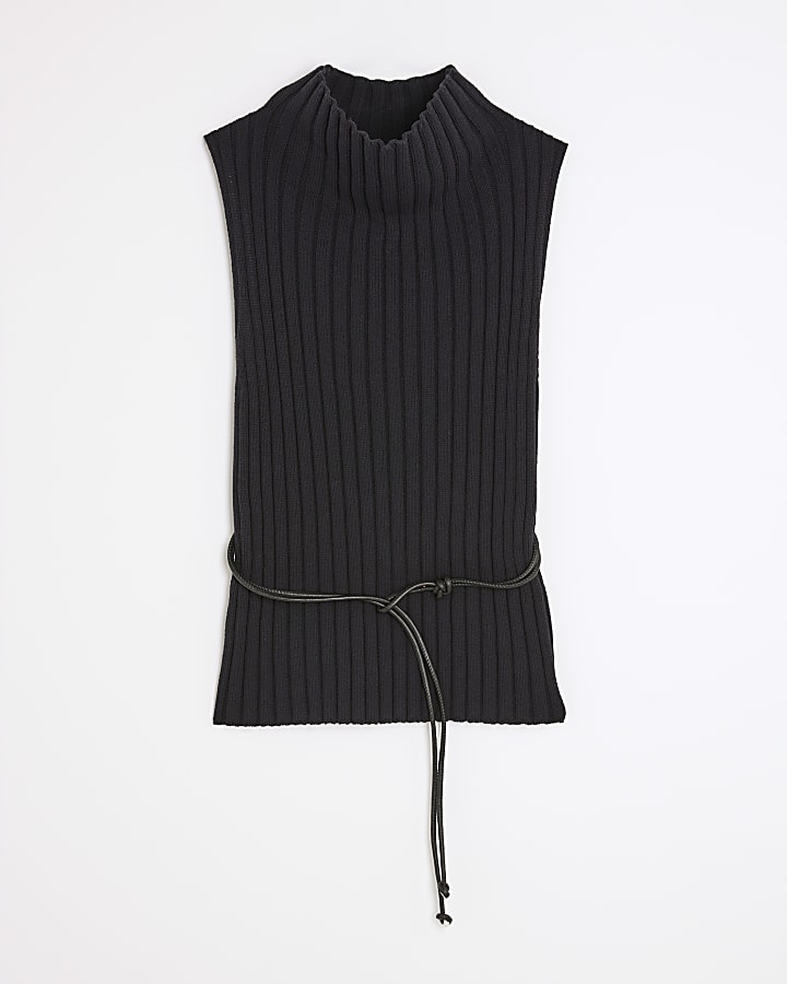 Navy Belted Knit ribbed tank top