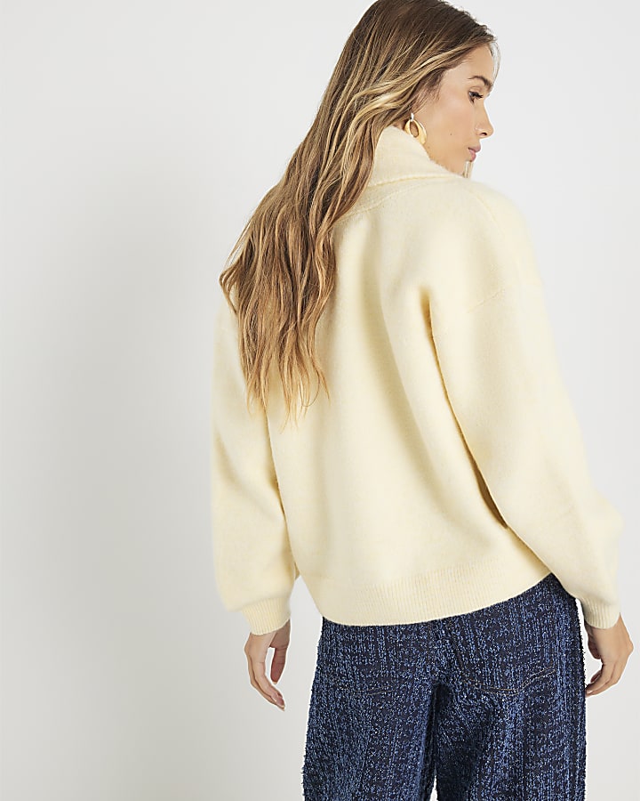 Yellow Knitted Shawl Collar Cardigan
