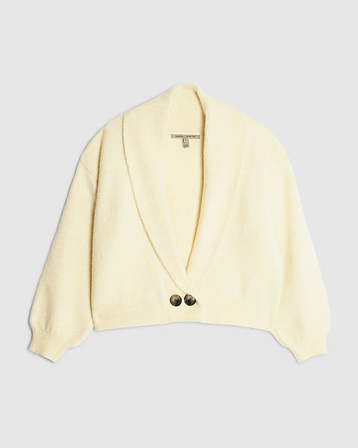 Yellow Knitted Shawl Collar Cardigan