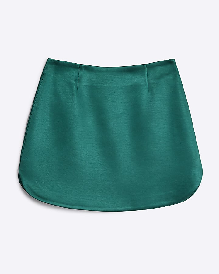 Green Satin Aline Mini Skirt